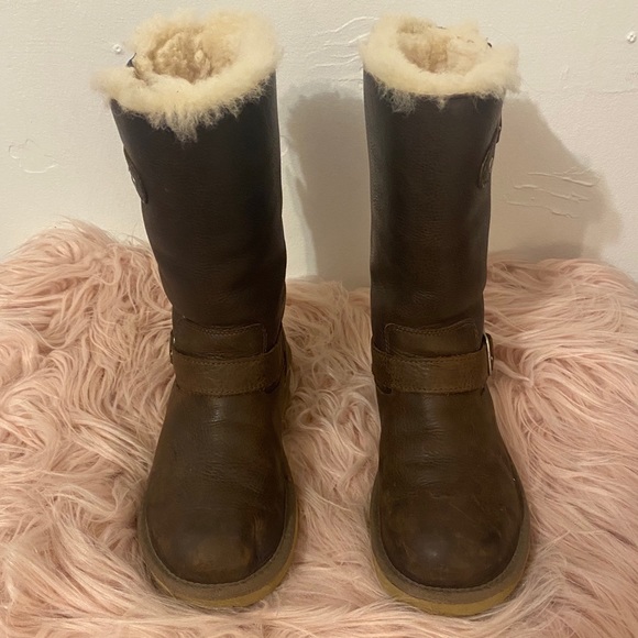 UGG Sutter Toast Leather Fur Boots Womens Sz 6 - Picture 3 of 8